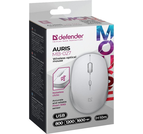 Defender Optical Wireless Mouse Silent Click Auris MB-027, white