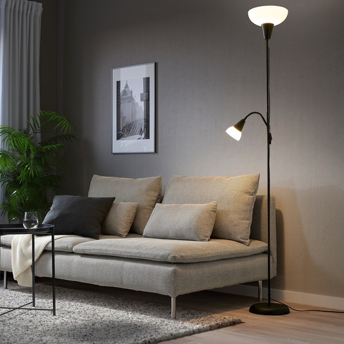 TÅGARP Floor uplighter/reading lamp, black, white