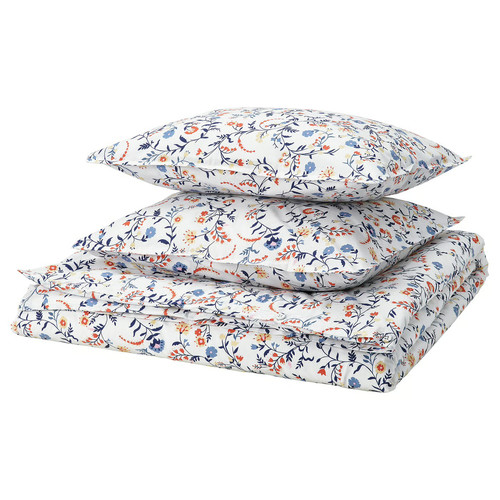 BRUDKRUSBÄR Duvet cover and 2 pillowcases, white multicolour/floral pattern, 200x200/50x60 cm