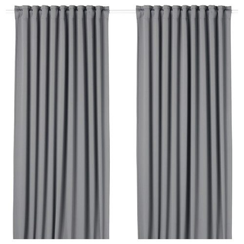 MAJGULL Block-out curtains, 1 pair, grey, 145x300 cm
