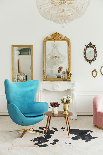 Armchair Egg Velvet Gold, blue