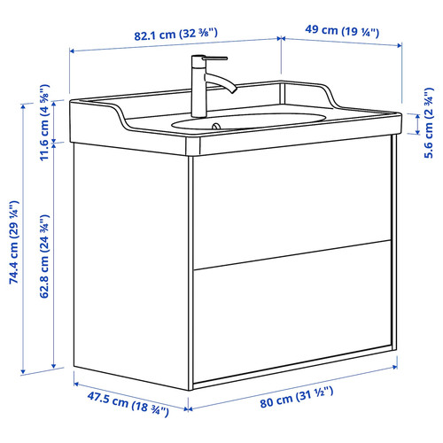 TÄNNFORSEN / RUTSJÖN Wash-stnd w drawers/wash-basin/tap, white, 82x49x74 cm