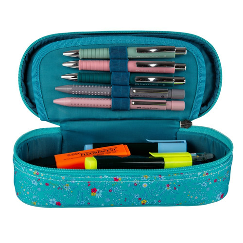 Pencil Case Oxford Floral, turquoise