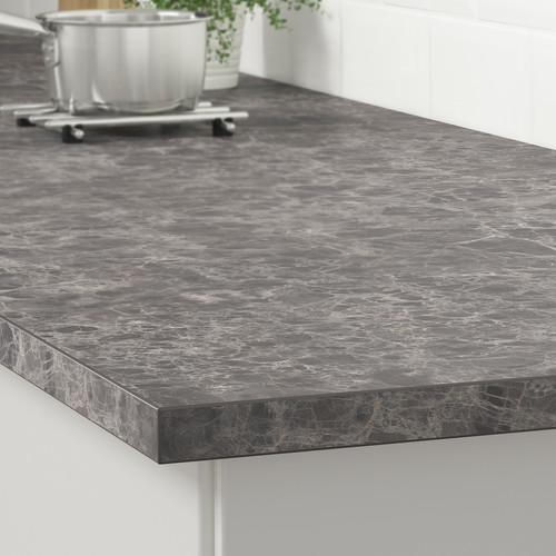 EKBACKEN Worktop, dark grey, marble effect laminate, 186x2.8 cm