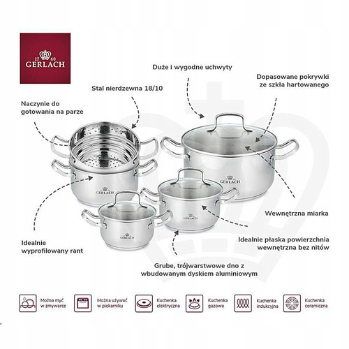 Gerlach Cookware Set Pots SIMPLE, 9pcs