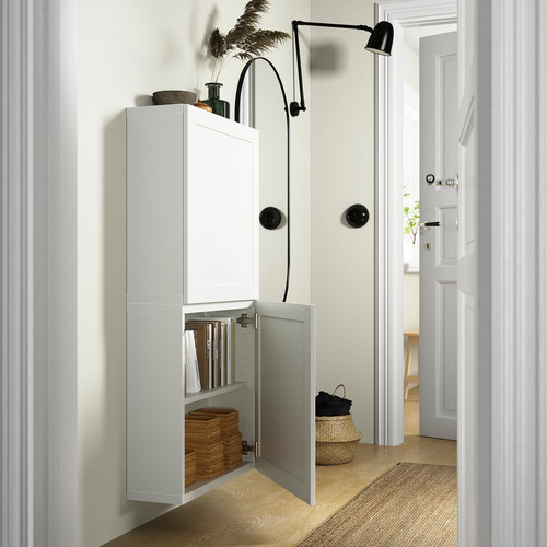 BESTÅ Wall cabinet with 2 doors, white/Hanviken white, 60x22x128 cm