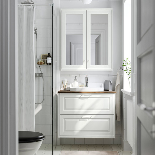 TÄNNFORSEN / RUTSJÖN Wash-stnd w drawers/wash-basin/tap, white/brown walnut effect, 82x49x76 cm