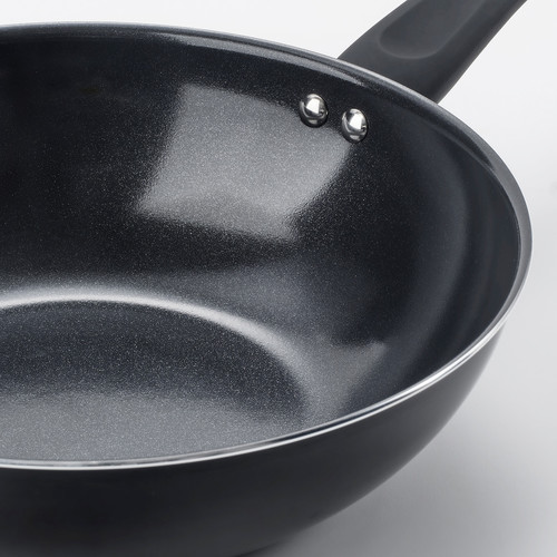 HEMLAGAD Wok with lid, non-stick coating black, 28 cm