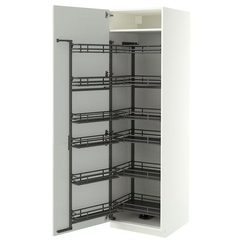 METOD High cabinet with pull-out larder, white/Aspudden light grey, 60x60x200 cm