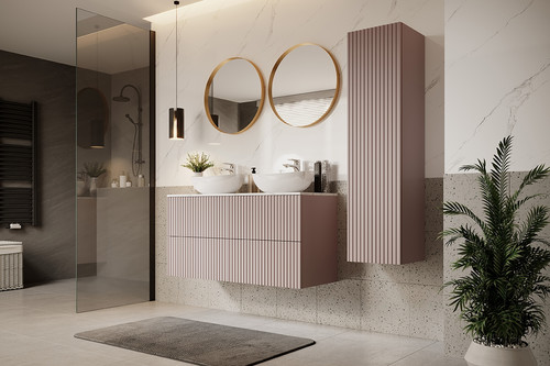 Bathroom Wall-mounted High Cabinet MDF Nicole 140cm, antique pink