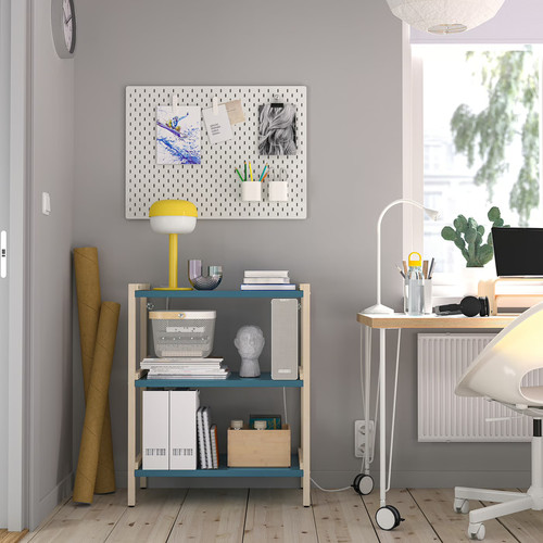 EKENABBEN Open shelving unit, aspen/blue, 70x34x86 cm