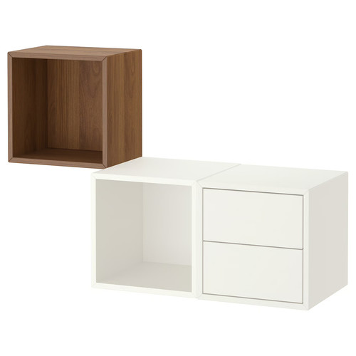 EKET Wall-mounted storage combination, white/walnut effect, 105x35x70 cm