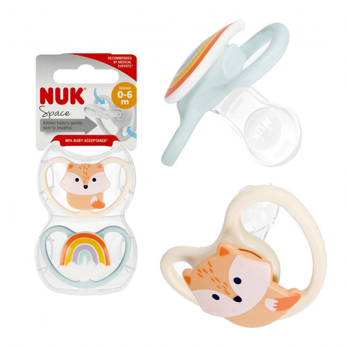 NUK Soother Pacifier Space 0-6m, cat/hedgehog
