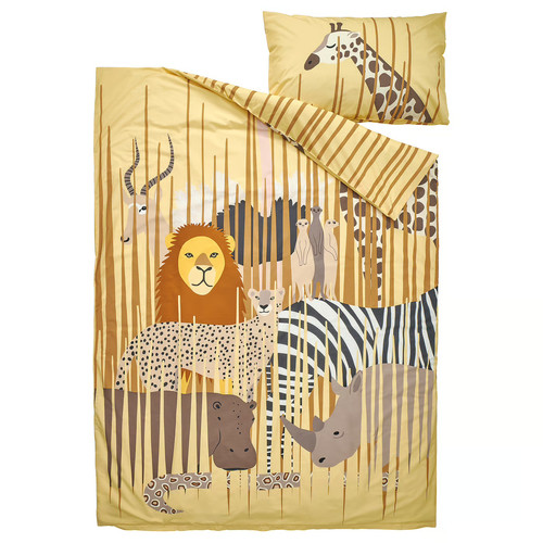 SANDLÖPARE Duvet cover and pillowcase, yellow/savannah, 150x200/50x60 cm