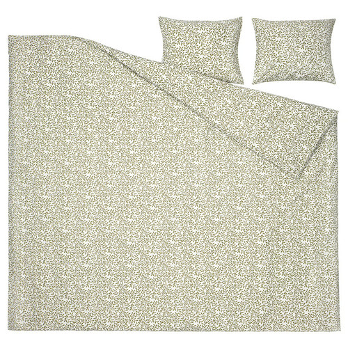 SORGMANTEL Duvet cover and 2 pillowcases, white/green, 200x200/50x60 cm