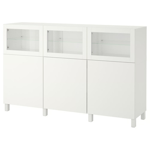 BESTÅ Storage combination with doors, white, Lappviken white, clear glass, 180x40x112 cm