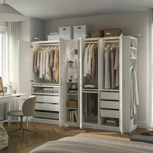 PAX / BERGSBO Wardrobe combination, white white/white, 255x60x201 cm
