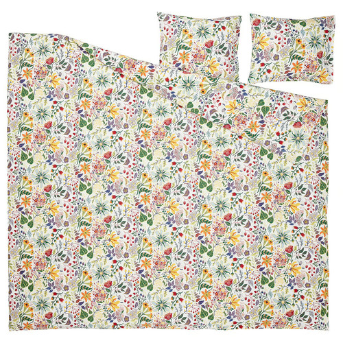 STRANDLUMMER Duvet cover and 2 pillowcases, multicolour/floral pattern, 200x200/50x60 cm