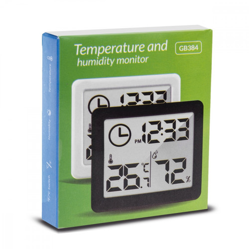 GreenBlue Clock with Thermometer GB384B, black