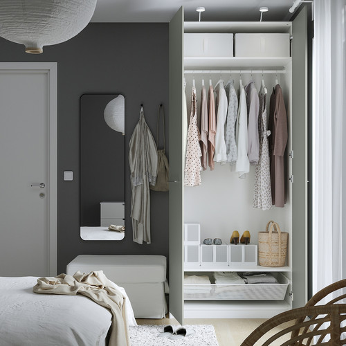 PAX / REINSVOLL Wardrobe, white/grey-green, 100x60x236 cm