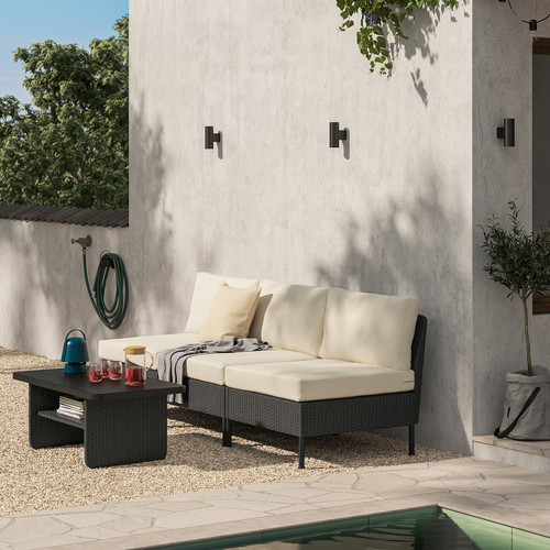 VITTSKÄR 3-seat modular sofa, outdoor plastic rattan dark grey/Frösön/Duvholmen beige