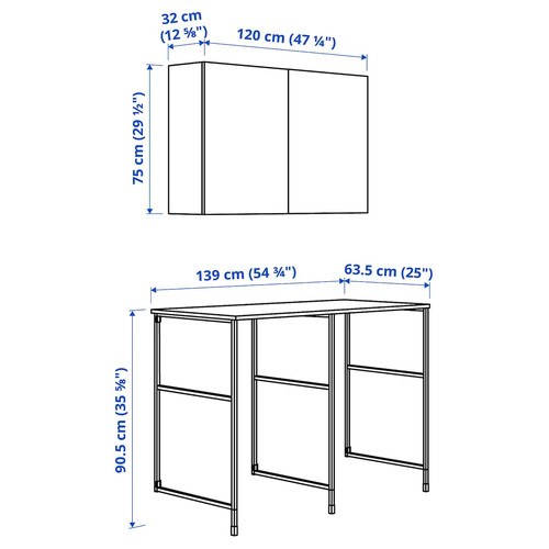 ENHET Storage combination, anthracite/grey frame, 139x63.5x90.5 cm