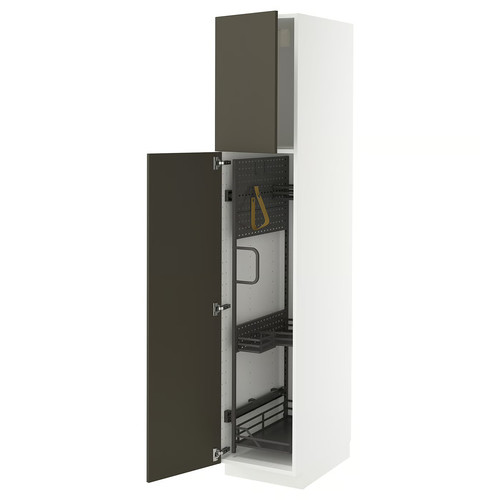 METOD High cabinet with cleaning interior, white/Havstorp brown-beige, 40x60x200 cm