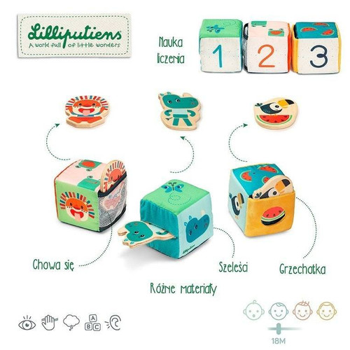 LILLIPUTIENS Set of 3 multi-functional activation cubes with hidden elements Jungle 18m+