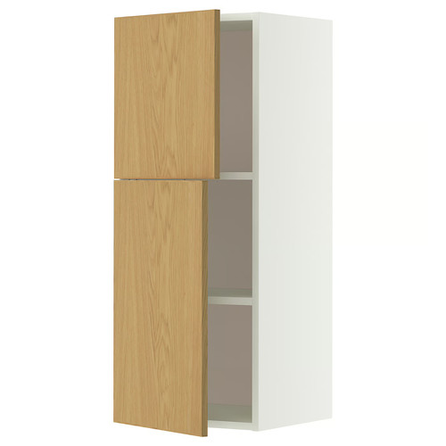 METOD Wall cabinet with shelves/2 doors, white/Sinarp oak veneer, 40x100 cm