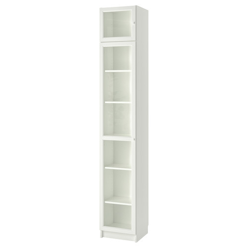 BILLY / OXBERG Bookcase w height extension ut/drs, white/glass, 40x42x237 cm