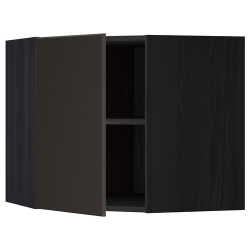 METOD Corner wall cabinet with shelves, black/Kungsbacka anthracite, 67.5x67.5x60 cm