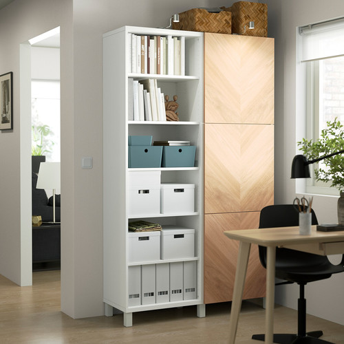 BESTÅ Storage combination with doors, white, Hedeviken oak veneer, 120x42x202 cm