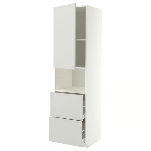 METOD/MAXIMERA Hi cab f micro w door/2 drawers, white/Aspudden light grey, 60x60x220 cm