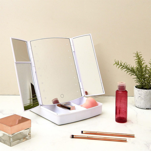 Make-up Mirror with Organizer & LED Lighting, white