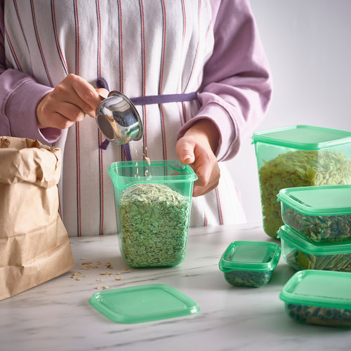 PRUTA Food container with lid, set of 17, green