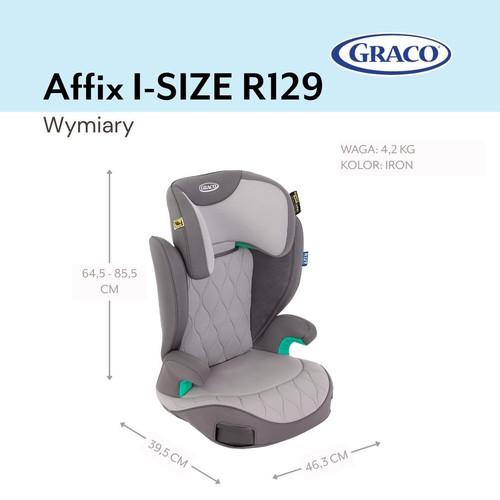 Graco Affix i-Size Car Seat, Iron, 100−150 cm/ 3.5 -12y