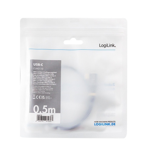 LogiLink USB 3.2 Gen2 Type-C to USB-C/F, PD, AV, 0.5m