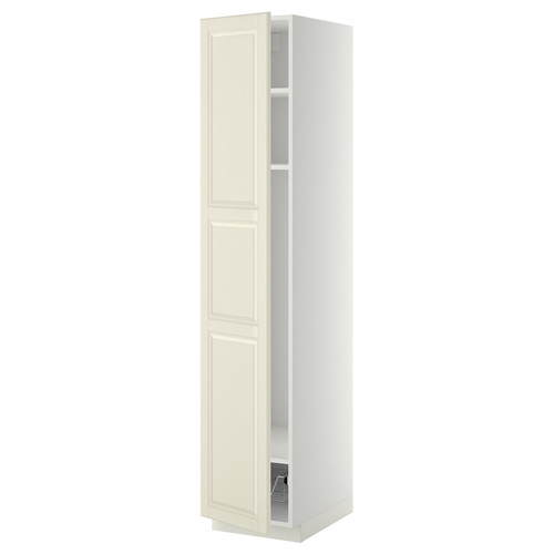 METOD High cabinet w shelves/wire basket, white/Bodbyn off-white, 40x60x200 cm