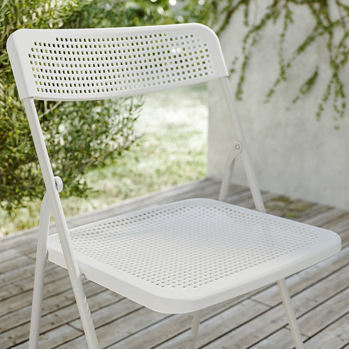 TORPARÖ Table+4 folding chairs, outdoor, white/white/grey, 130 cm