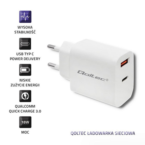 Qoltec Charger 18W 5-12V 1.5-3A USB C