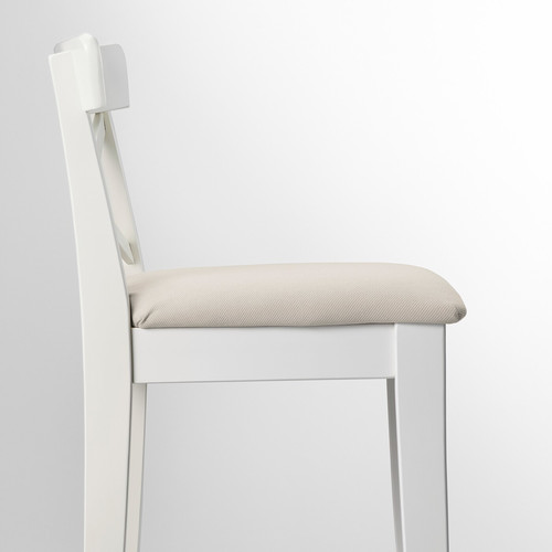 INGOLF Bar stool with backrest, white, Hallarp beige, 65 cm