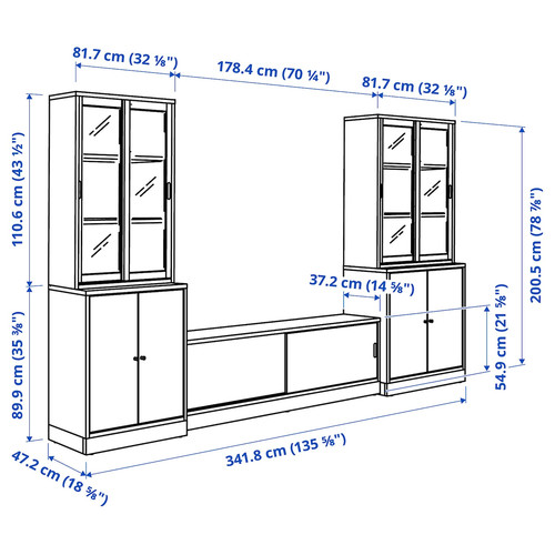 TONSTAD TV storage combination, oak veneer/clear glass, 342x47x201 cm