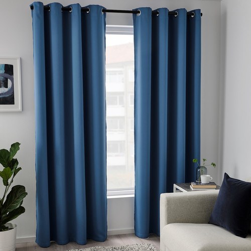 HILLEBORG Room darkening curtains, 1 pair, blue, 145x300 cm