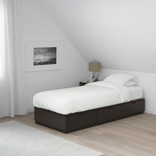 NORDLI Bed frame with storage, anthracite, 90x200 cm