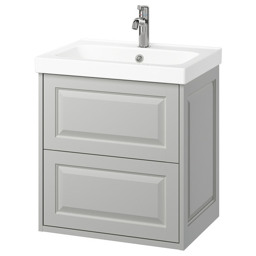 ORRSJÖN/TÄNNFORSEN Wash-stnd w drawers/wash-basin/tap, light grey, 62x49x69 cm
