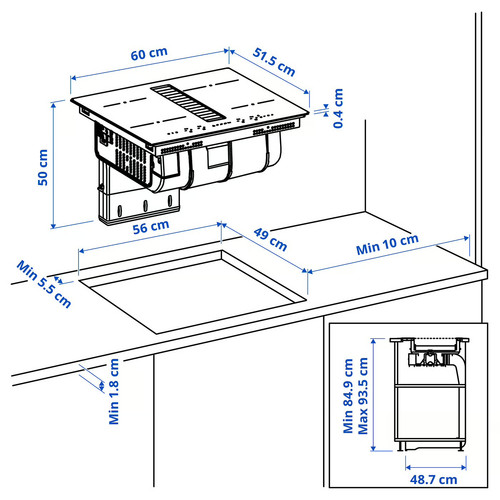TÄCKNAN Ind hob/int extractor w recirc kit, IKEA 300/black
