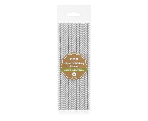 Paper Drinking Straws 12pcs, silver pattern