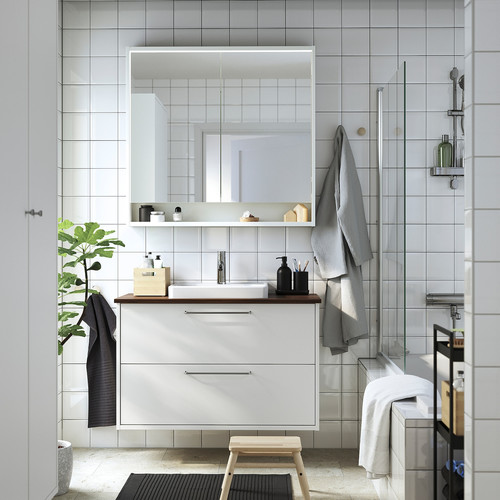 HAVBÄCK / ORRSJÖN Wash-stnd w drawers/wash-basin/tap, white/brown walnut effect, 102x49x71 cm