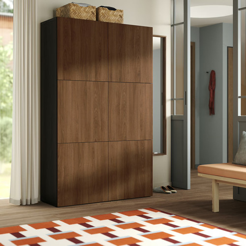 BESTÅ Storage combination with doors, black-brown/Lappviken walnut effect, 120x42x193 cm