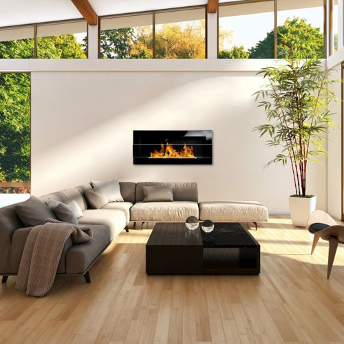 Wall-mounted Biofireplace with Glass 900 x 400 mm, high-gloss black